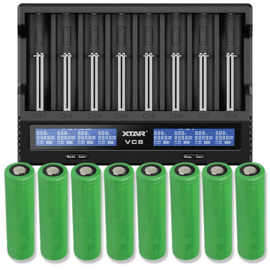Xtar VC8 Li-ion & NiMH/NiCd batterilader + 8 stk. Sony US18650VTC5 2600mAh Li Ion-batterier
